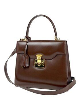 Gucci Ladylock Handbag 2-Way Leather Brown